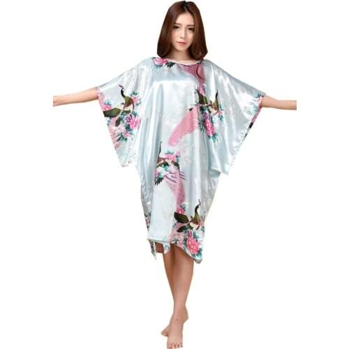 Plus Size Summer Womens Faux Silk Nigh Robe Black Lady Bath Gown Nightgown Bathrobe Sleepwear Mujer Pijama Flowe