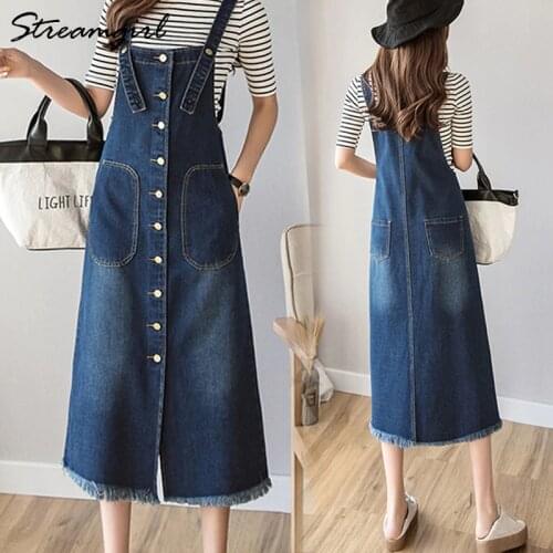 Streamgirl Denim Overalls Dress Women Plus Size Dresses Buttons Front Straps Jeans Dresses Women Denim Dress For Women Plus Size