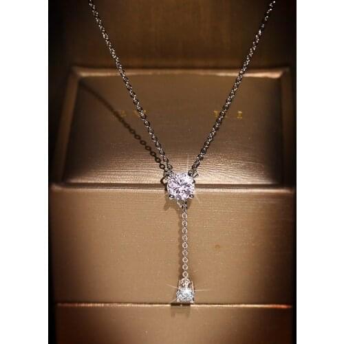 Womens Exquisite Luxury Zircon Pendant Necklace Round Cut Cubic Zirconia Necklace Charm Bridal Wedding Chain Necklace Gift