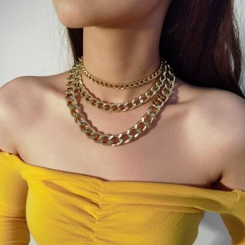 Hip Hop Multi Layered Linked Chain Chokers Necklace for Womens Exaggeration Gold Color Pendant Necklace 2020 Hot Sale Jewelry