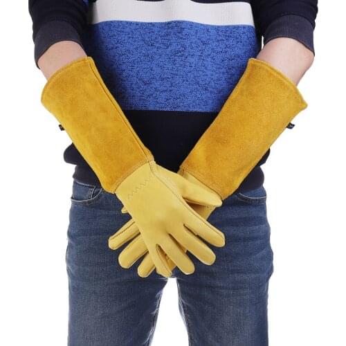 1 Pair Leather Gardening Gauntlet Gloves Rose Pruning Gloves Men Women Thorn Proof Long Sleeve Work Welding Garden Gloves
