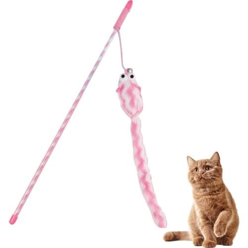 1Pcs Pet Cat Teaser Toys Plush Feather Interactive Long Cat Play Wand Kitten Catcher Teaser Stick Cat Toys Wood Rod Mouse Toy