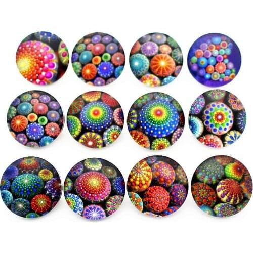 10pcs/lot Seven Colour Stone Glass Snap Buttons Charms 18mm Print Buttons Fit DIY Snap Bracelets&Earrings Woman Jewelry
