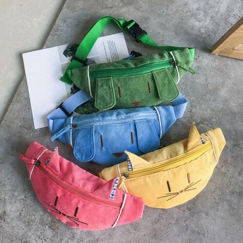 20PCS / LOT Childern Kids Cat Print Waist Packs Women Casual Corduroy Adjustable Shoulder Chest Belt Bag Ladies Fanny Packs