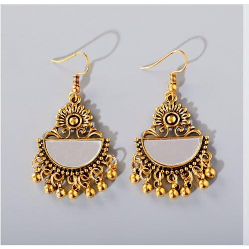 2020 Ethnic Semicircle Drop Bells Tassel Earrings For Women Retro Boho Jewelry Fashion Mirror Indian Dangle Earrings Oorbellen