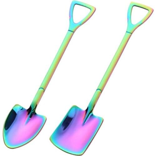 4PCS 304 stainless steel coffee spoon Retro shovel ice cream spoon Creative tea-spoon Fashion Tableware Kitchen Set Colourful