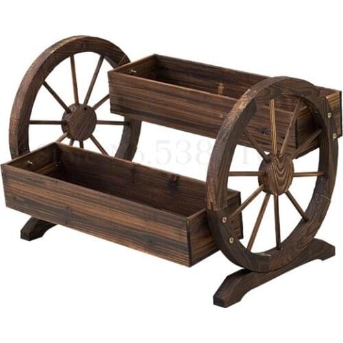 499 Tricycle Flower Pot Cart Flower Pot Garden Anti-corrosion Wood Decorative Flower Pot Carbonized Rectangular Garden