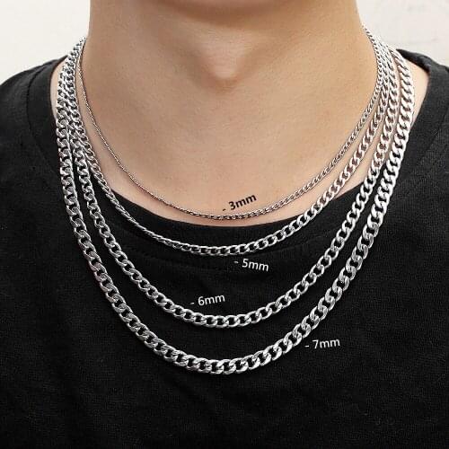 Simple Cuban Chain Link Necklace for Men Boy Hip-Hip Punk Cool Necklaces Fashion Male Jewelry 3MM/5MM/6MM/70MM