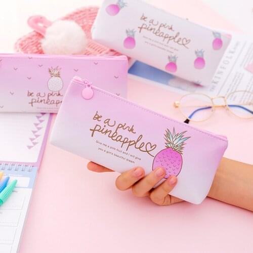Cute pineapple pencil case cute pencil school case box pencil bag storage multifunctional big bag kit girl pen stationery