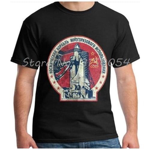 Mens T Shirt CCCP Russia Soviet Union USSR Era Space Interkosmos Boctok Rocket Buran Space Shuttle T-shirt Men Cotton Tshirt
