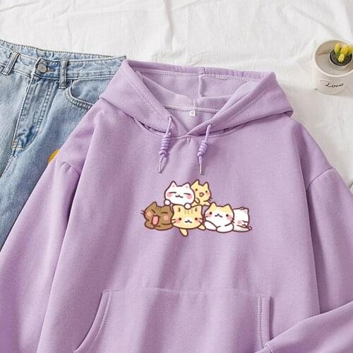 Cat Harajuku Kawaii Anime Cotton Hoodie Girl Winter Korean Clothes Sweatshirts Women Cute Casual Aesthetic Warm Hoodies Jumper