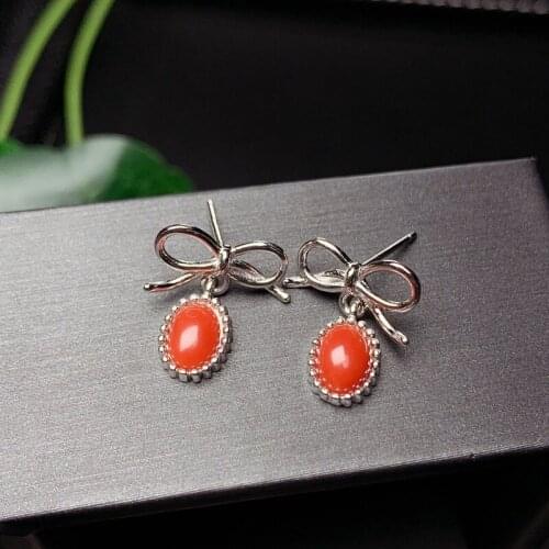 Classic Natural Red Coral Gemstone Stud Earrings for Women Jewelry Real 925 Silver Gold Plated Good Color Girl Birthday Gift