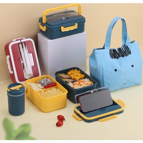 Bento Box Japanese Style for Student Food Container Soup cup set Wheat Straw Material Leak-Proof Square Lunch Box with Handle
