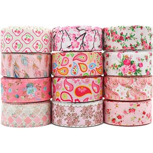 5 Yards 1" 25MM Flowers Printed Grosgrain Ribbons For Hair Bows DIY Handmade Materials Y2020120201