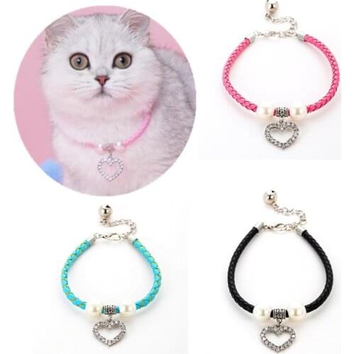 Braided Leather Collar For Dog And Cat Heart Pendant Puppy Jewelry