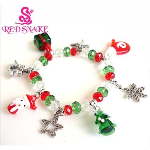 RED SNAKE Great Discounts! Fashion 2017 Link Charm Christmas Bracelet Xmas Gift with Hanging Xmas Beads