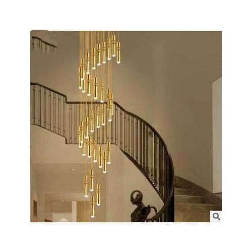Staircase chandelier modern minimalist duplex building large chandelier living room lighting villa rotating staircase light