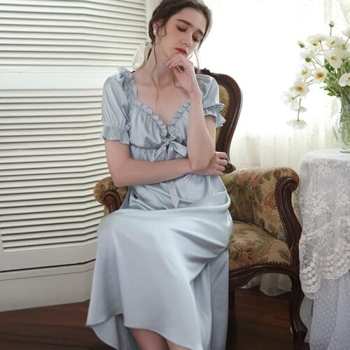 Summer Women Nightgowns French Princess Style Night Dress Sexy Sleepwear Short Sleeve Sleep Tops V-Neck Solid Home Nightwear
