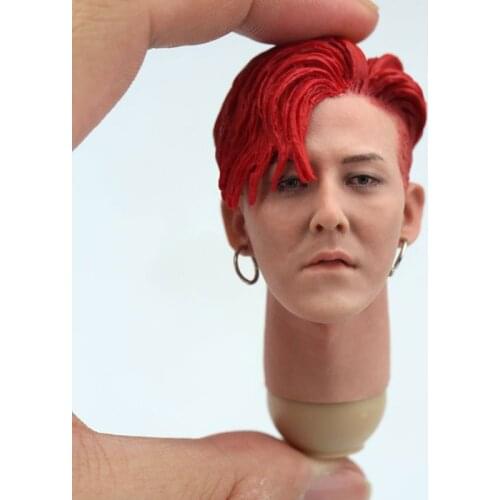 1/6 Scale Red Hair G-Dragon Head Sculpt Korea Star Bigbang Head Carving for 12in Male Soldier Body Model Toys