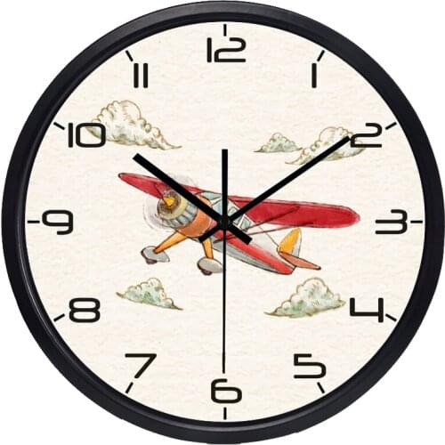 Fashion Popular Creative Silent Non-ticking Retro painted aircraft Plane Wall Clock Personality Pure Modern Clock