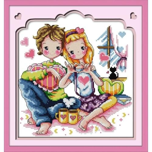 Counted canvas Love gestures cross stitch kit lovers DMC aida 18ct 14ct 11ct cloth set stitches embroidery handmade