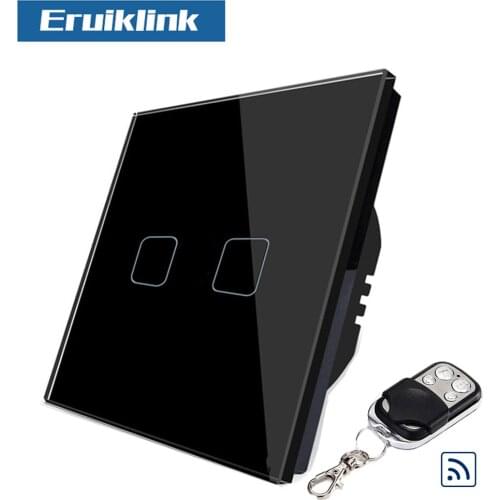 8pcs Eruiklink EU Wall Light Touch Switch ,2 Gang Glass Panel Wireless Remote Touch Switch RF Works Broadlink Pro Smart Home