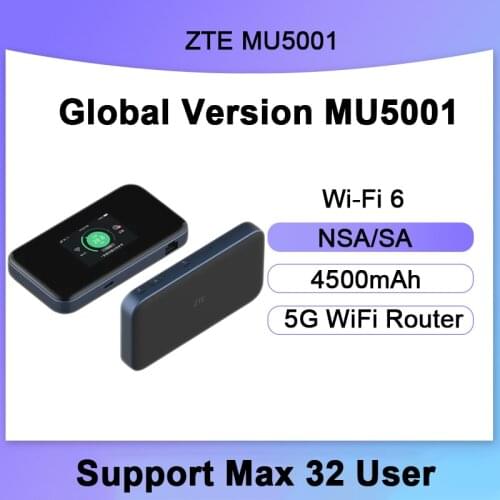 New ZTE MU5001 5g router with SIM card router Sub6 5G Wifi 6 Qualcomm SDX55 LTE router dual-band Gigabit speed 4500Mah battery