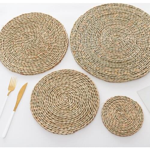 16-40CM Japanese Style Natural Rush Hand-Woven Heat Insulation Placemat Anti-Scald Pot Mat Cups And Tea Coaster