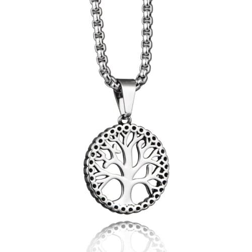 Hollow Love Hope Hip Hop Street Trend Tree Disk Pendant Necklace Titanium Steel Necklace Hanging Ornaments For Men Women