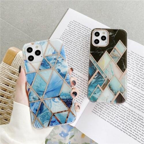 Plating Geometric Stitching Marble Phone Case For iPhone 12 Mini 11 Pro XS Max XR 6s 7 8 Plus SE2020 Shockproof Protection Cover