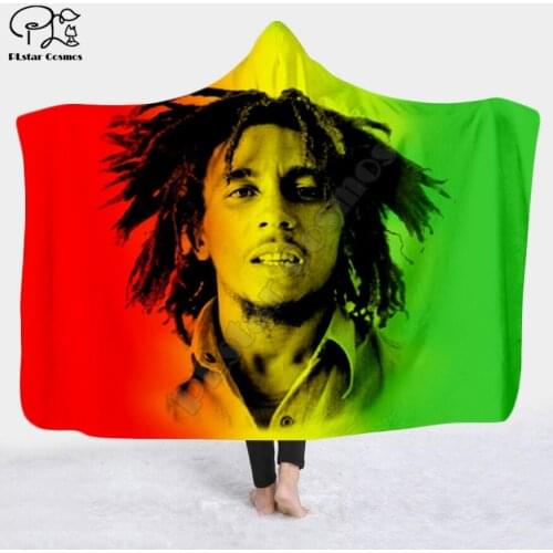 Reggae Bob Marley Character Hooded Blanket Adult colorful child Sherpa Fleece Wearable Blanket Microfiber Bedding style-6