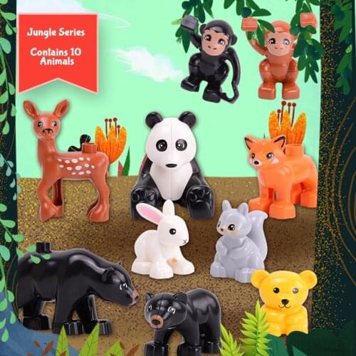 Jungle Animal Series Black Bear Monkey Fox Deer Panda Toy Compatible With Big Size Toys For Children Kids Birthday Gifts