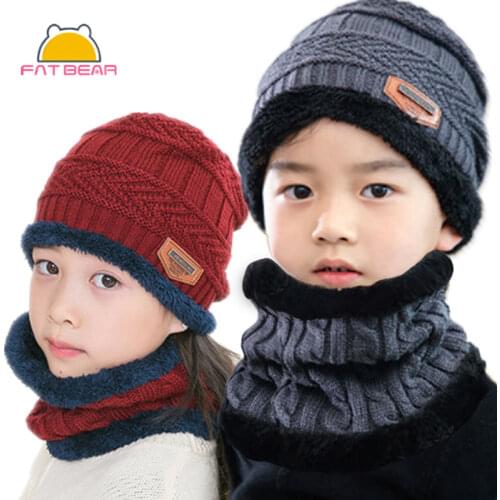 Knitted Baby Hats Scarf Turban Beanie Cotton Warm Wool Fur Caps Soft Hat For Childern Girls Boys Elastic Beanies Autumn Winter