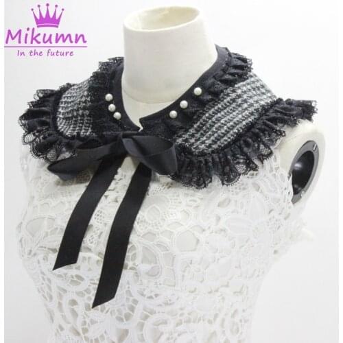 Woolen Lace Peter Pan Collar For Women Fake Collar Sweater Coat Decorative Collar Bow Lace-up Detachable False Collar
