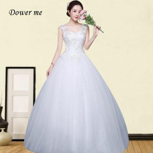 V-neck Wedding Dresses GR712 Elegant Sleeveless Vestidos De Novia Pearls Embroidery Lace Wedding Gowns Plus Size Bridal Dress