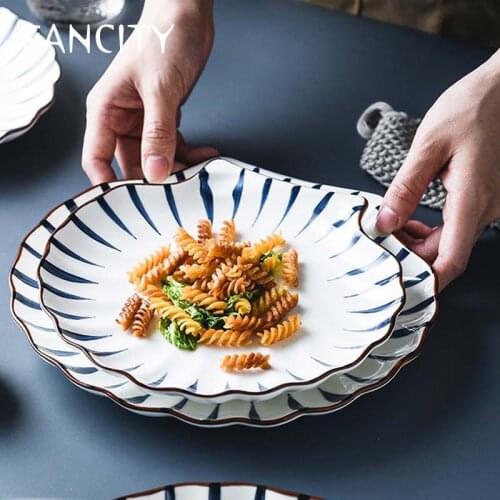 FANCITY Japanese hand-painted shell plate odd-shaped plate ceramic snack plate creative dish plate household small fresh and cut