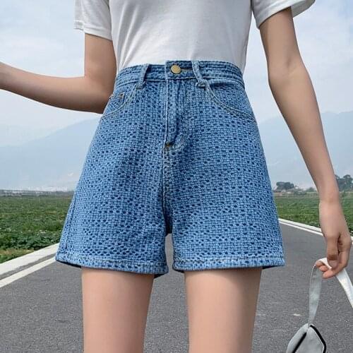 Knitted Denim Wide-Legged Fashion Zevity Basic High Waist Summer WomenS Casual Cycling Clothing Sports Fitness Shorts 2021