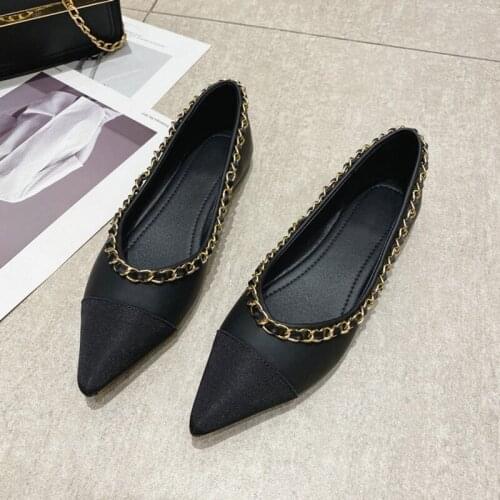 Flat Shoes Women Metal Decoration Flats Soft Bottom Women Boat Shoes Slip On Ladies Pointed Toe Loafers Women Ballet Flats