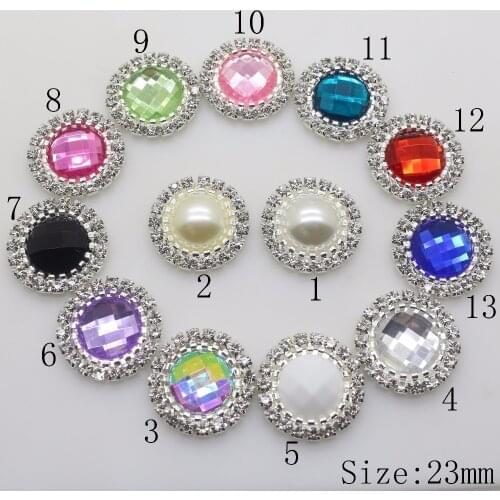 High quality 2017 New 23MM lvory pearl button silver metal Rhinestone Acrylic button DIY apparel Invitation Wedding Decoration