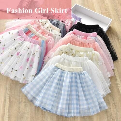 1-6Y Cute Mesh tutu Girls Skirt Summer Children Flower Dot Plaid Skirts Kids Pink faldas Dance Party Soft Mini Skirt for girls