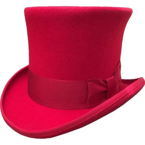 Red 18.0cm 7" Wool Felt Mad Hatter Costume Top Hat Steampunk Lady Girl Top Hats for Women