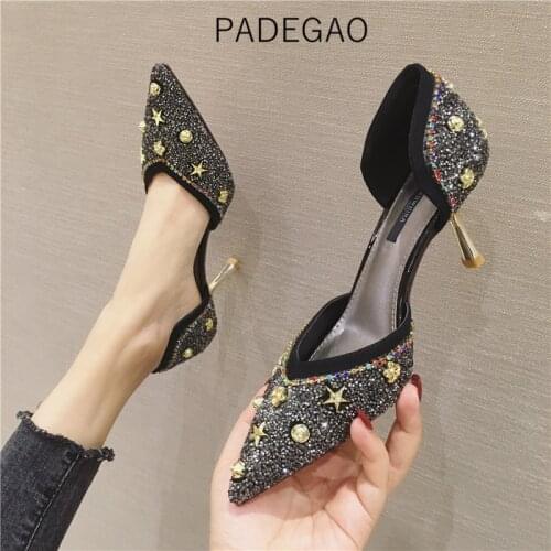 2020 Women Sandals Sexy Party Luxury Rivet OL Korean Woman Sandals Casual High Heels