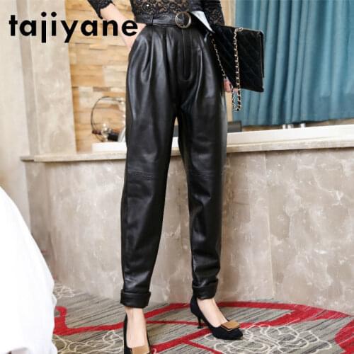 Tajiyane Women Bottoms Pants Real Sheepskin High Waist Trousers Woman Cloth Genuine Leather Pants Fashion Ropa Mujer TN2453
