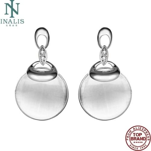 INALIS Round Pendant Earrings For Women Czech Crystal Elegant White Drop Earring Fit Anniversary Gift Fashion Jewelry Hot Sale