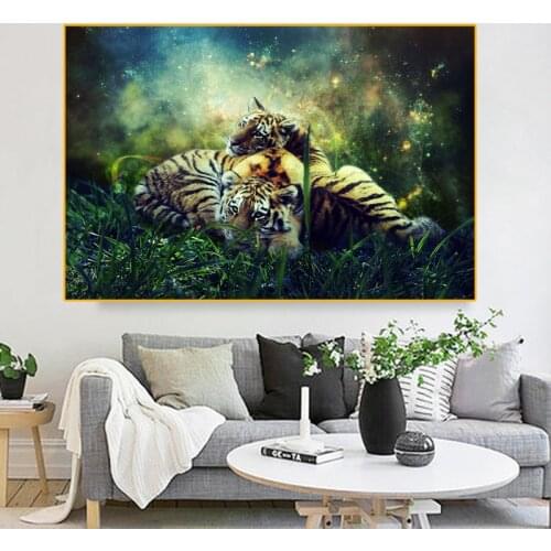 Animal Tiger Art Canvas Painting Forest Landscape Posters and Prints Wall Pictures Modern Living Room Home Decoration Paintings