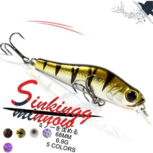 1PCS 68MM 6.9G Minnow Sinking Fishing Lure Wobblers Artificial Hard Lures 3D Eyes Bait Jerkbait Bass Pike Sea Fishing Tackle