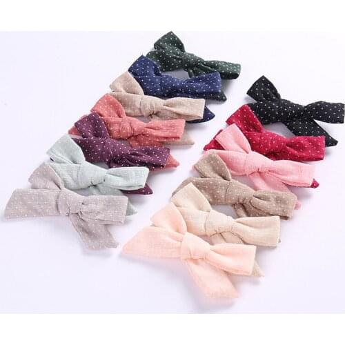 1PCS Kids Girls Cotton Hair Clips,One Size Fit Most Linen Bows Hairpins,School Girls Bowknot Hair Accessories