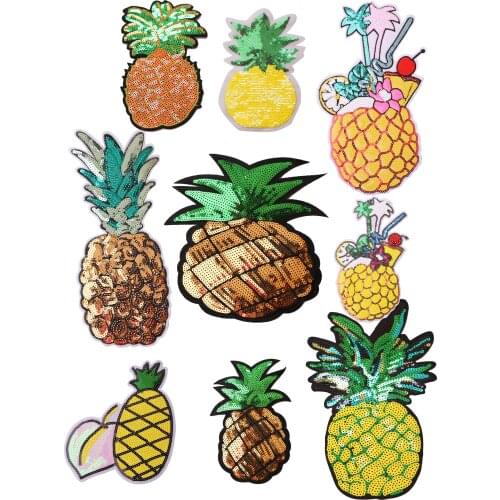 1Pcs Pneapple Sequin icon Embroidered Iron on Patches for Clothing DIY Stripes Clothes Patchwork Stickers Custom Badges
