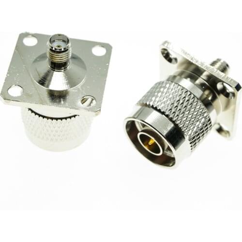 1X Pcs N Male To SMA Female Plug 4 hole Flange Panel Mount Nickel Plated RF Connector Coaxial Adapters