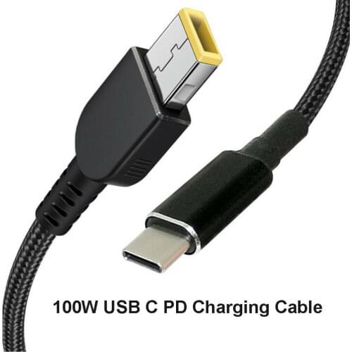 100W USB-C to USB Slim Square Tip Cable, Type-C PD Charger Power Cord for Lenovo Laptop,65w,90w,Yoga 2 Pro 13,thinkpad,1.8m